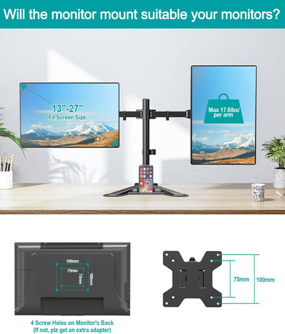 MOUNT PRO Single Monitor Stands Fits 13-32 inch/17.6 lbs Screen, Free-Standing Computer Monitor Mount for Desk, Display Standing with Adjustable Height/Tilt/Swivel/Rotation, VESA 75x75 100x100