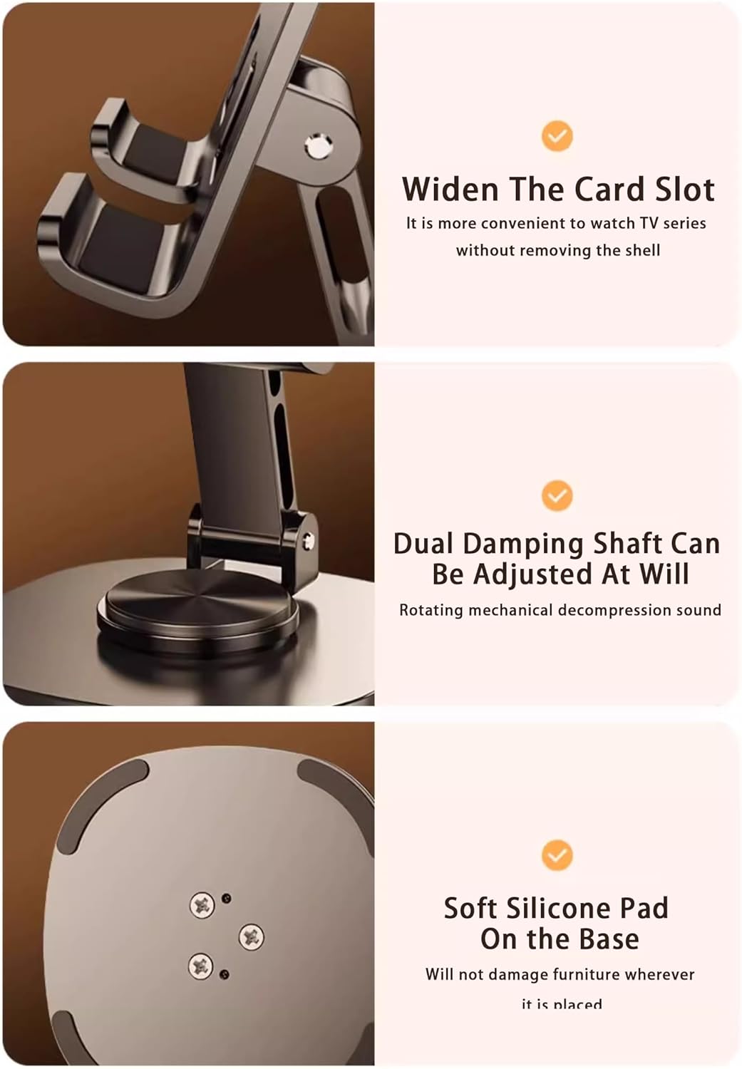 Dual Folding Cell Phone Stand Fully Adjustable Foldable Desktop Phone Holder Cradle Dock, Thick Case Friendly, Compatible with All Phones (Grey)