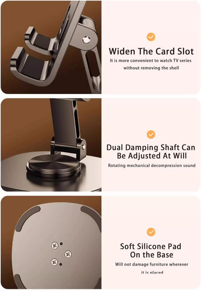 Dual Folding Cell Phone Stand Fully Adjustable Foldable Desktop Phone Holder Cradle Dock, Thick Case Friendly, Compatible with All Phones (Grey)