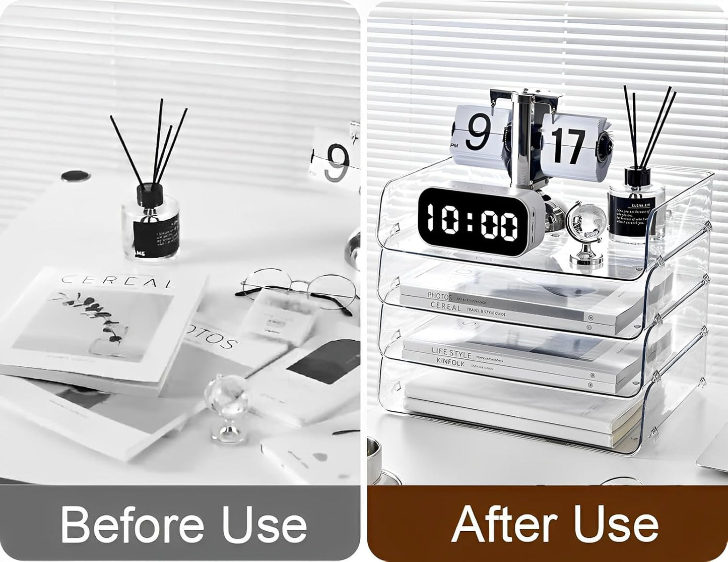 Gagee 4 Pack Paper Organizer for Desk,Stackable Paper Tray Book Holder for Classroom,Office and More,Letter Tray Desk Organizer,Clear