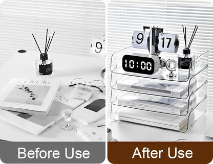 Gagee 4 Pack Paper Organizer for Desk,Stackable Paper Tray Book Holder for Classroom,Office and More,Letter Tray Desk Organizer,Clear