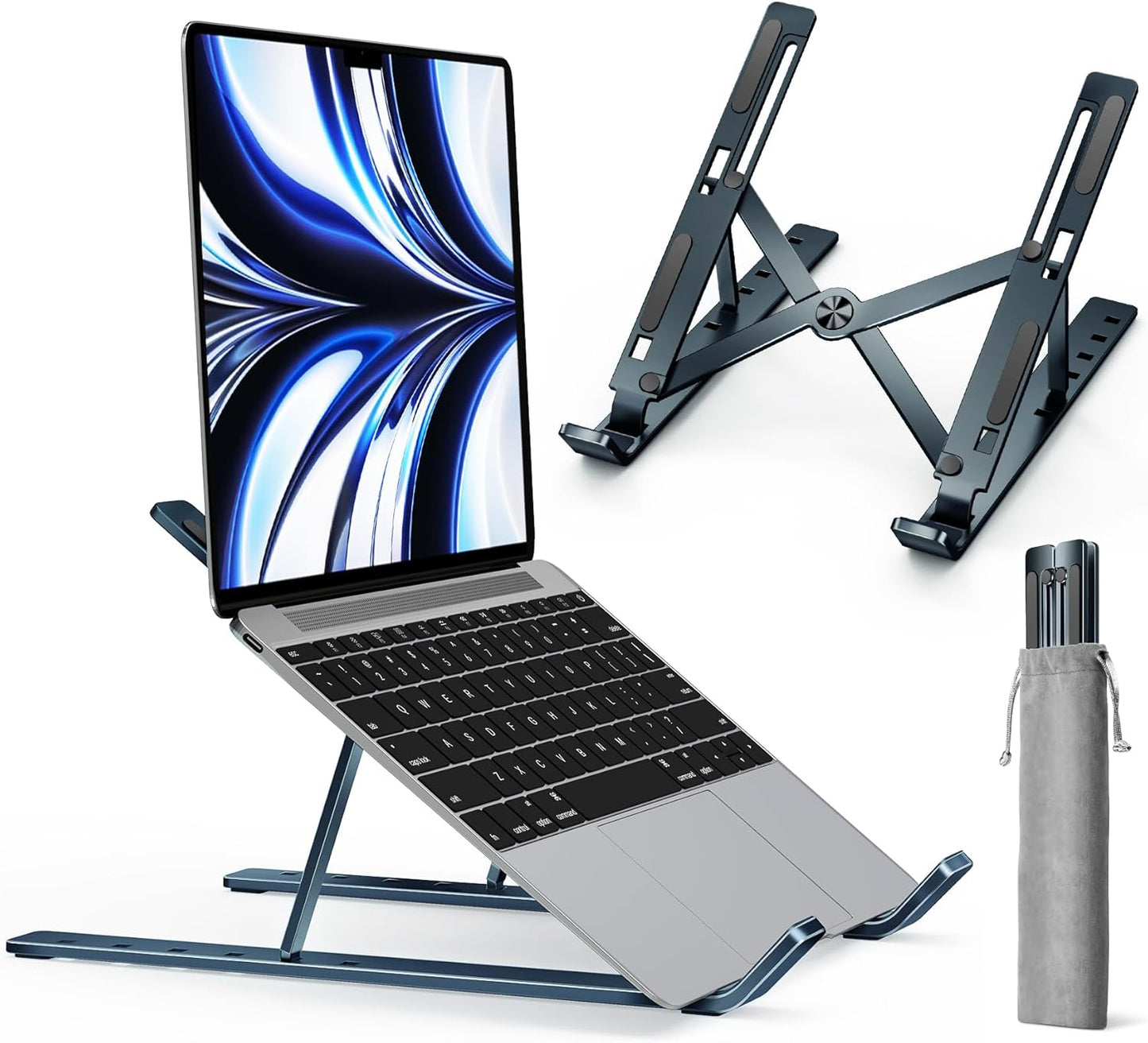 ivoler Laptop Stand, Laptop Holder Riser Computer Tablet Stand, 6 Angles Adjustable Aluminum Ergonomic Foldable Portable Desktop Holder Compatible with 10-15.6” MacBook,iPad, HP, Dell, Lenovo Silver