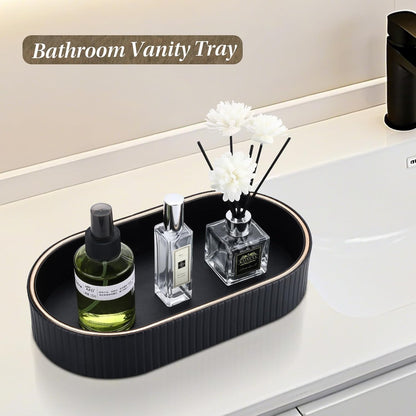 GORESE PU Leather Perfume Tray Nightstand Organizer, Small Oval Desk Tray Jewelry Trinket Trays Valet Organizer Key Bowl for Entryway Dresser Bathroom, Catchall Trays for Men Women, 11×5.9 in, Beige