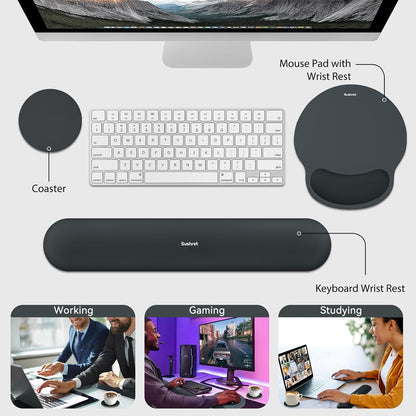 Sushret Mouse Pad and Keyboard Wrist Rest, 3-in-1 Gel Memory Foam Ergonomic Mouse Pad with Wrist Rest Set,Gaming Mousepad Arm Cushion Support for Computer Office Desk Accessories Cute Setup,Sage Green