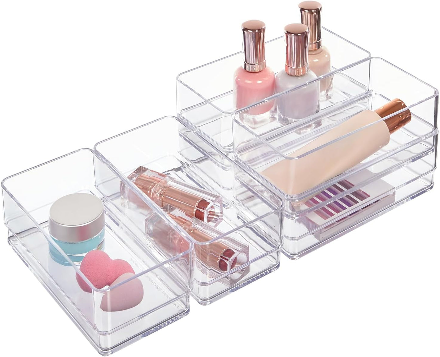 STORi SimpleSort 6-Piece Stackable Clear Drawer Organizer Set | 12" x 3" x 2" Rectangle Trays | Narrow Makeup Vanity Storage Bins and Office Desk Drawer Dividers | Made in USA