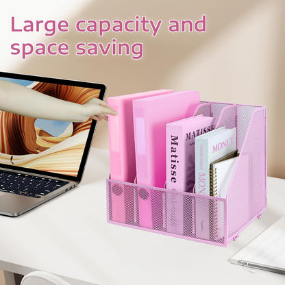 Desk Organizers, Metal Magazine File Holder with 5 Vertical Compartments Rack Binder File Organizer for Office Supplies, Home Workspace - Black
