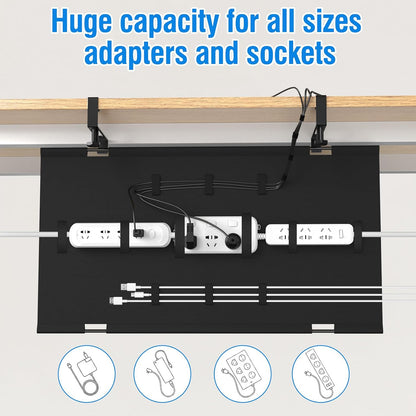 No Drill Under Desk Cable Management Tray, 28" Cord Management Tray with Cable Loop, Upgraded Oxford Fabric Wire Management for Standing Desk - No Damage to Table