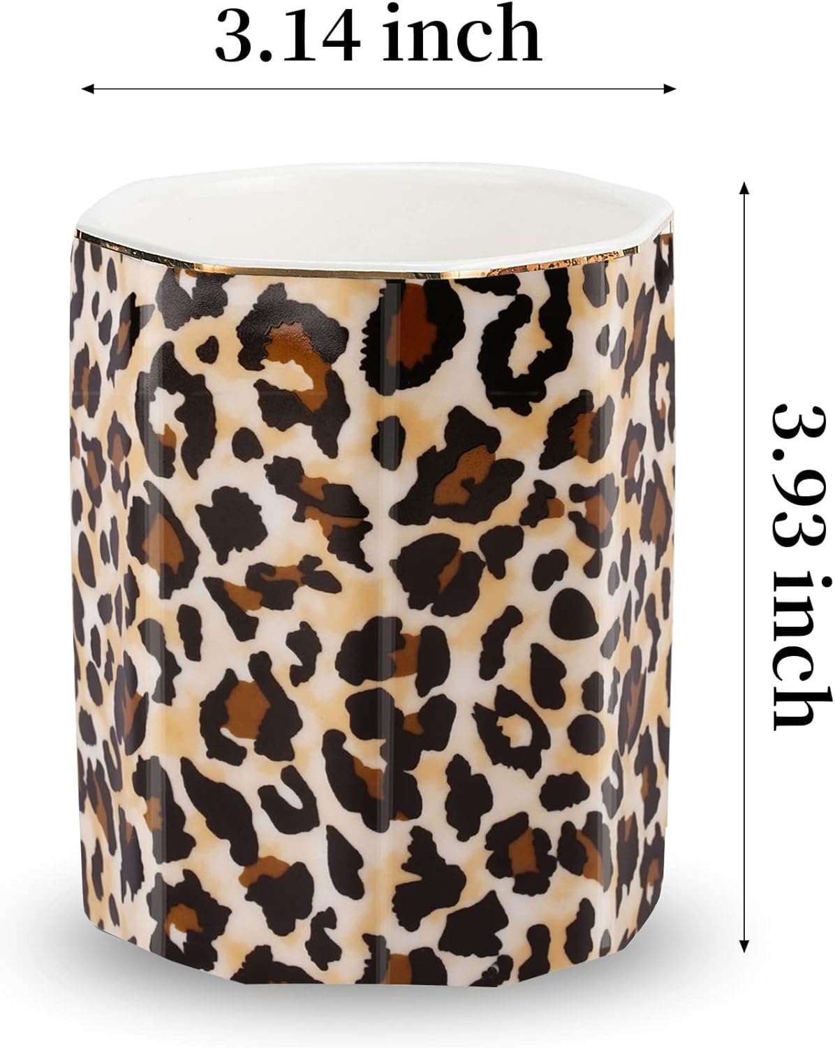 Jwest Pen Holder, Makeup Brush Holder Ceramic Shiny Gold Leopard Cheetah Pattern Animal Pencil Cup for Girls Women Durable Stand Desk Organizer Storage Gift for Office, Classroom, Home Light Brown