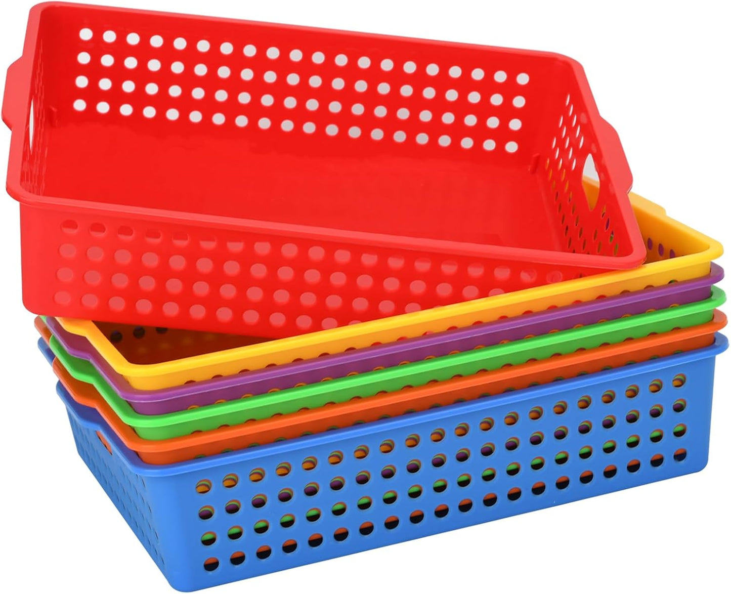 6-Pack Stackable Paper Trays with Handles, Modern Desktop Organizer for A4 Documents, Homework Turn-In Bins for Classroom & Office Use