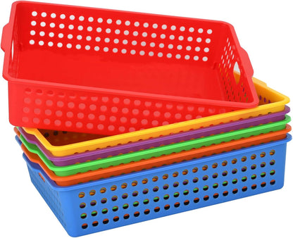 6-Pack Stackable Paper Trays with Handles, Modern Desktop Organizer for A4 Documents, Homework Turn-In Bins for Classroom & Office Use