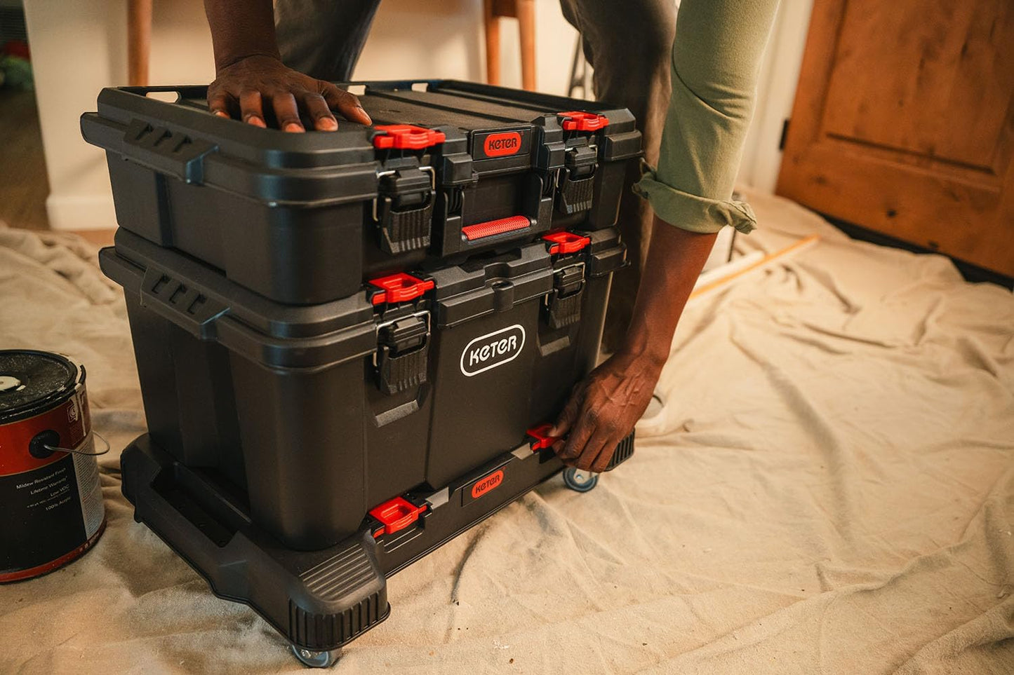 Keter Stack-n-Roll Two Drawer Tool Box for Small Parts and Power Tool Accessories, Fits Keter Modular Tool Storage System