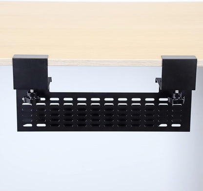 AEONS Under Desk Cable Management Tray Kit - Horizontal Adjustable up to 41” Removable C Clamp Mount Reversible Computer Cord Raceway and Modesty Panel for Large Table, Black