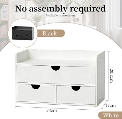 Bamboo Desk Organizer with Drawers,Mini Bamboo Desk Drawer,Can be used for storing bills, office supplies and kitchen utensils, and is suitable for storing in families and classrooms. (black)