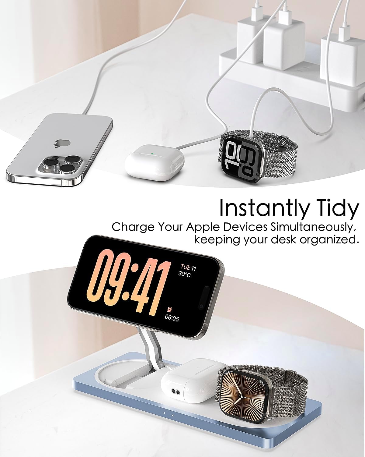 3-in-1 Charging Station for Apple Devices: Used for iPhone and Watch Charging Station with Magsafe Charger Stand, Wireless Charger for iPhone 17 Air 16 15 14 13 Series, Apple Watch Ultra, AirPods Pro