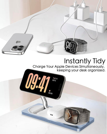 3-in-1 Charging Station for Apple Devices: Used for iPhone and Watch Charging Station with Magsafe Charger Stand, Wireless Charger for iPhone 17 Air 16 15 14 13 Series, Apple Watch Ultra, AirPods Pro
