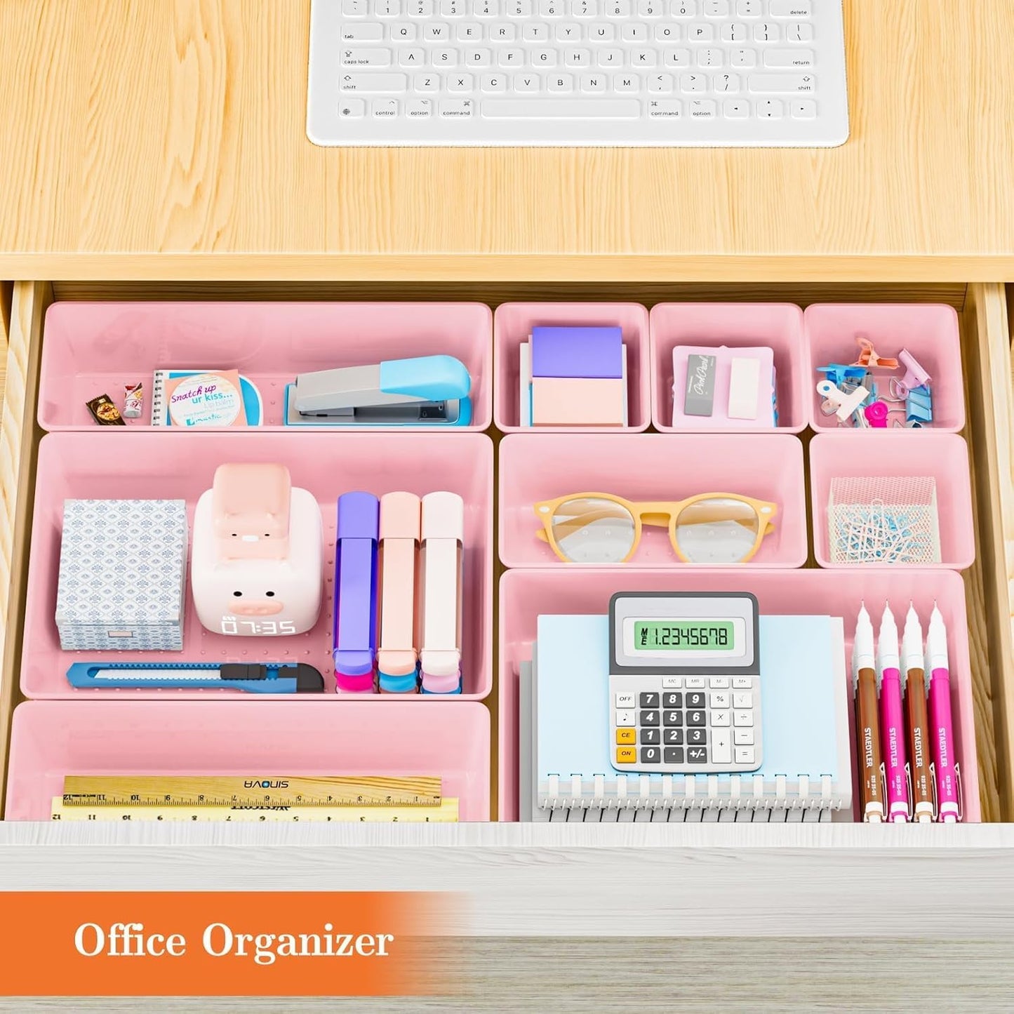 SpaceHacks 25 PCS Plastic Drawer Organizer Set, 4-Size Versatile Organizer Tool Trays & storage Bins for Makeup, Jewelry, and Gadgets in Bathroom, Bedroom and Office,Clear Black
