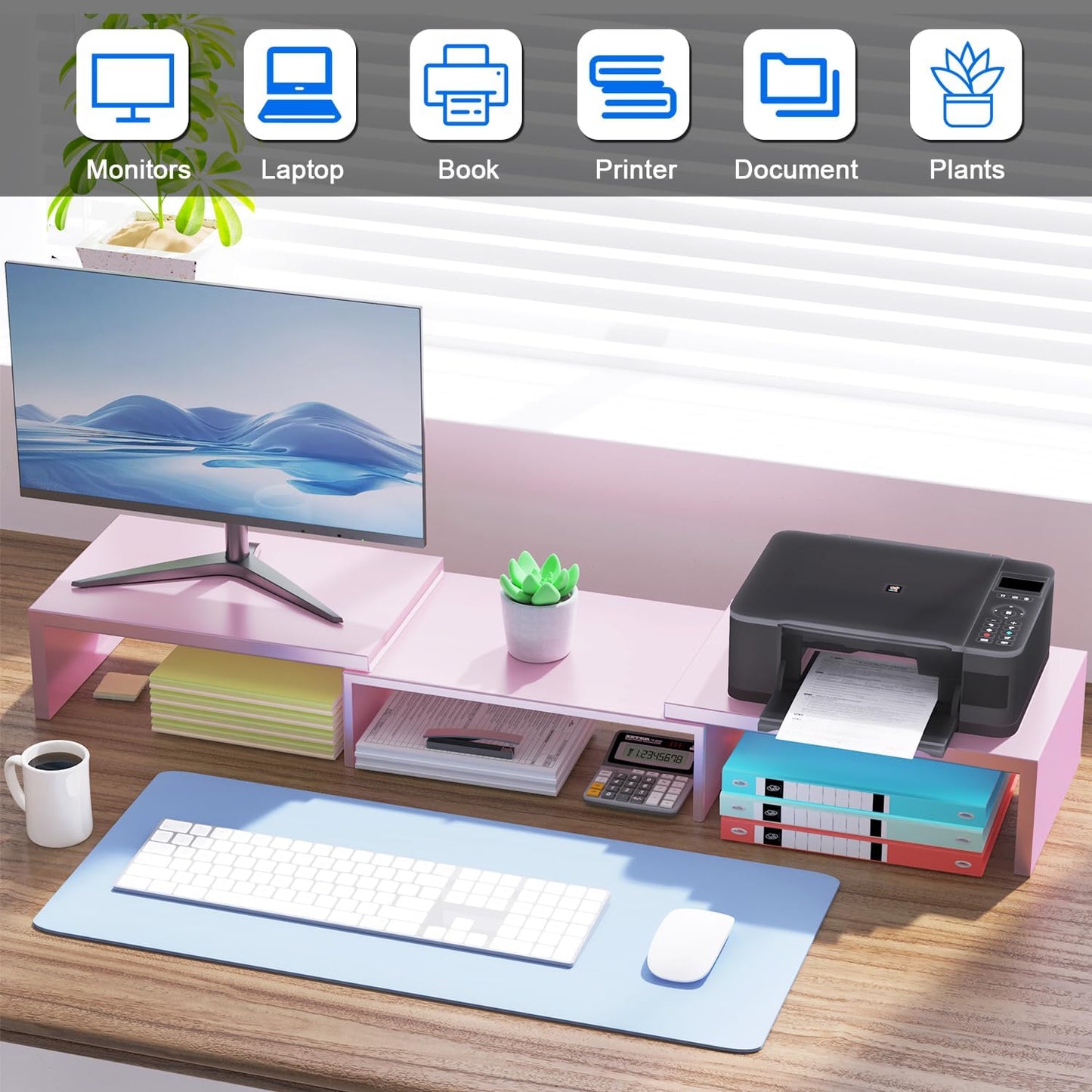 Dual Monitor Stand for Desk, Metal Computer Stand, Desk Shelf Riser,Desktop Organizer for Home and Office Use (Black)