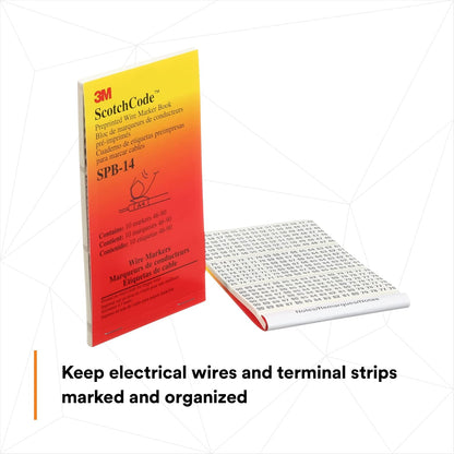 3M ScotchCode Pre-Printed Wire Marker Book SPB-03, Vinyl Coated, Black Printed Numbers (10) each 1–45, White Background Highlights Characters, 1 Book