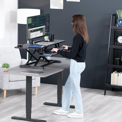VIVO 26 inch Desk Converter, K Series, Height Adjustable Sit to Stand Riser, Dual Monitor and Laptop Workstation with Keyboard Tray, Black, DESK-V026KB