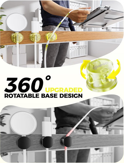 9 Pack Magnetic Cable Clips - gliship [Upgraded 360° Rotatable] Cord Organizer, Strong Magnetic Cord Holder, Adhesive Wire Keeper, Phone Cord Holder, Nightstand Wire Keeper Desk Decor, Tidy Helper