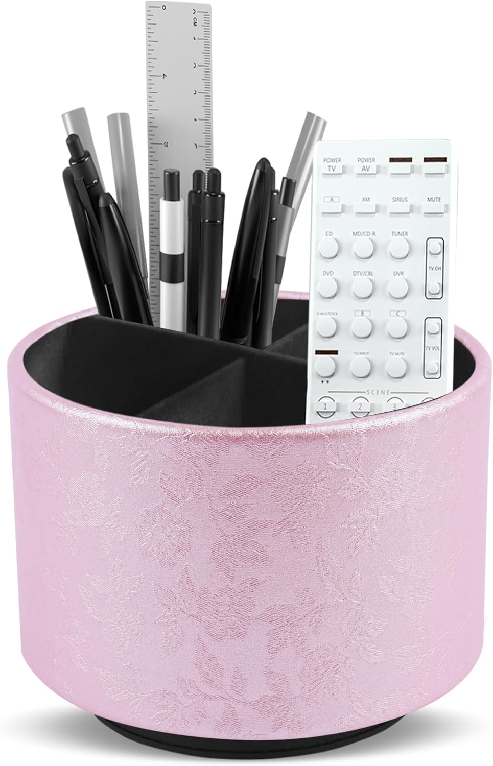 lizimandu Round Leather Art Supply Organizer,Remote Control Holder,360 Degree Spinning,Multi-Functional Pencil Holder,4 Compartments Desktop Stationary Organizer(1-Gold) - Colors B