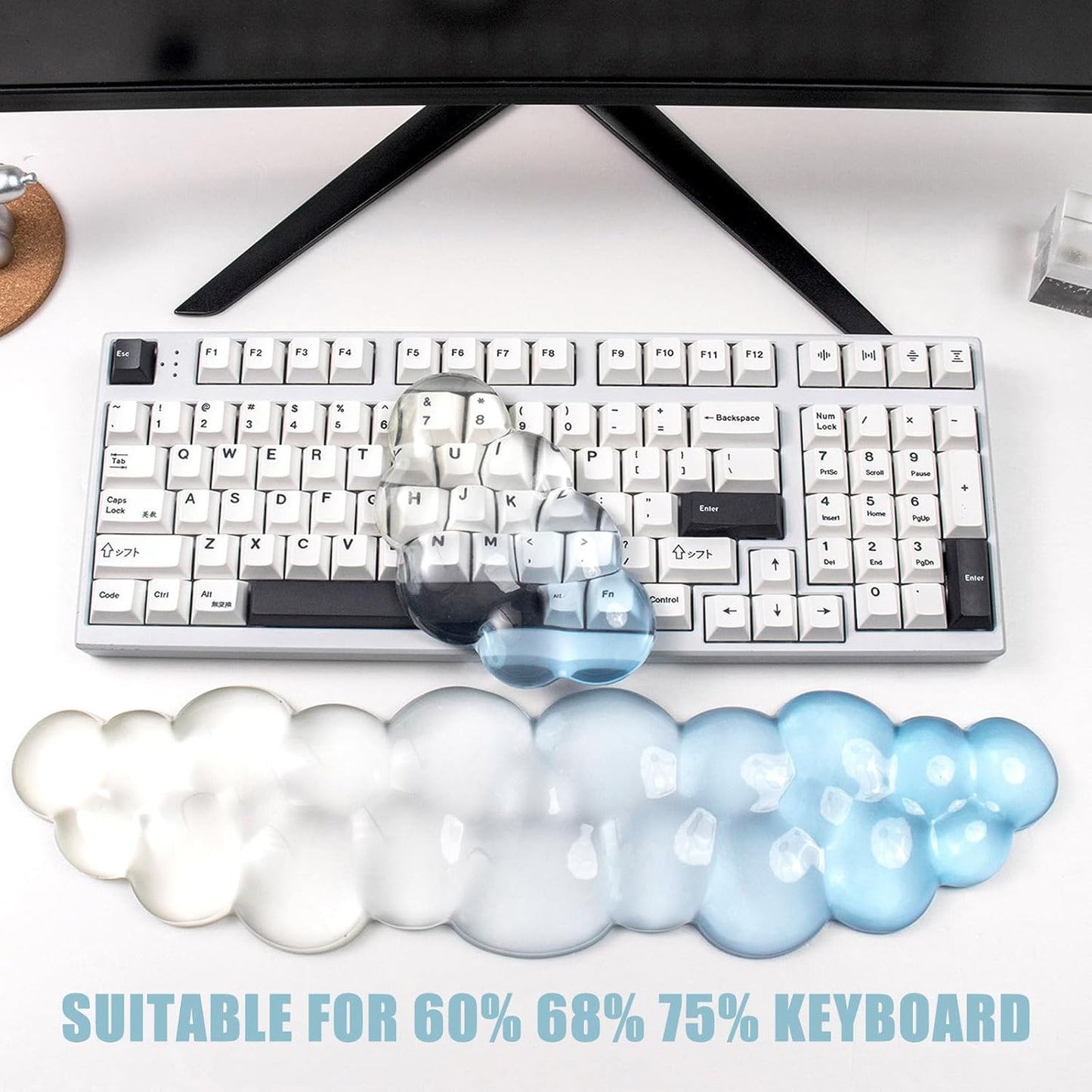 Gel Keyboard and Mouse Wrist Rest Set – Clear Cloud Wrist Rest for Computer Keyboard 60%/68%/75%, Comfort & Support for Typing and Gaming(Purple Green)