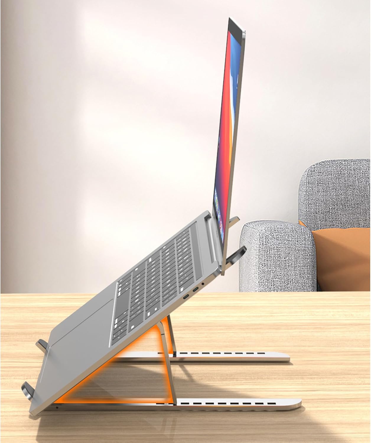 10 Positions Adjustable Aluminum Alloy Laptop Stand, Foldable Portable Holder with Hollow Heat Dissipation & Non-Slip Silicone, Collapsible Ergonomic for 17.3 Inch Below Laptops/Tablets (Silver)