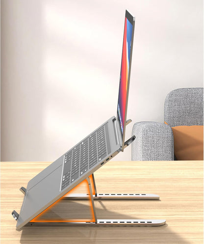 10 Positions Adjustable Aluminum Alloy Laptop Stand, Foldable Portable Holder with Hollow Heat Dissipation & Non-Slip Silicone, Collapsible Ergonomic for 17.3 Inch Below Laptops/Tablets (Silver)