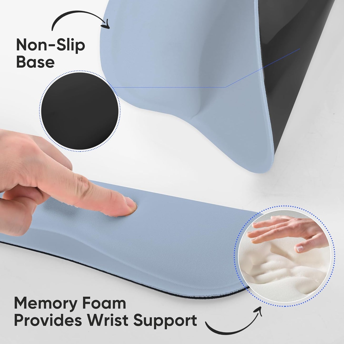 RICHEN Wrist Rest Support for Mouse Pad&Keyboard Set with Coaster,Concave Curved Memory Foam, Non-Slip Base Pain Relief Comfortable Easy Typing Pad for Home/Office (Lavender Purple)