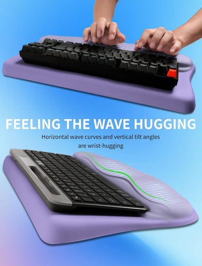 Ergonomic Wave Wrist Rest with Keyboard Stand, Cushioned Palm Rest, Comfortable Integrated Memory Foam for Natural Typing and Relieve Wrist Pain, Dark Night Black