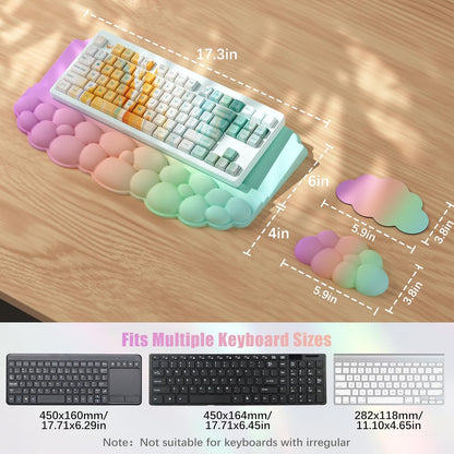 Ergonomic Wrist Rest for Keyboard and Mouse, Soft Memory Foam Cloud Keyboard Stand Pad with Wrist Rest Set, Easy Typing, Pain Relief, Comfort for Office, Work, Gaming - White