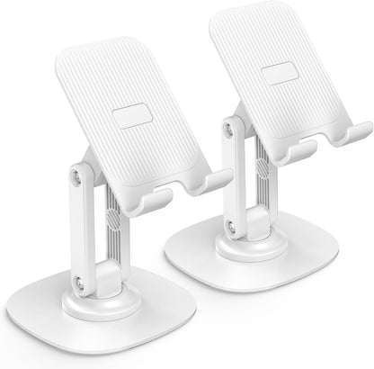 OMOTON Cell Phone Stand for Desk, 2 Pack Adjustable Foldable Phone Holder, 360 Swivel Mobile Stand Fit for iPhone 17 16 15 14 13 Pro Max and All Smart Phones, Black & White
