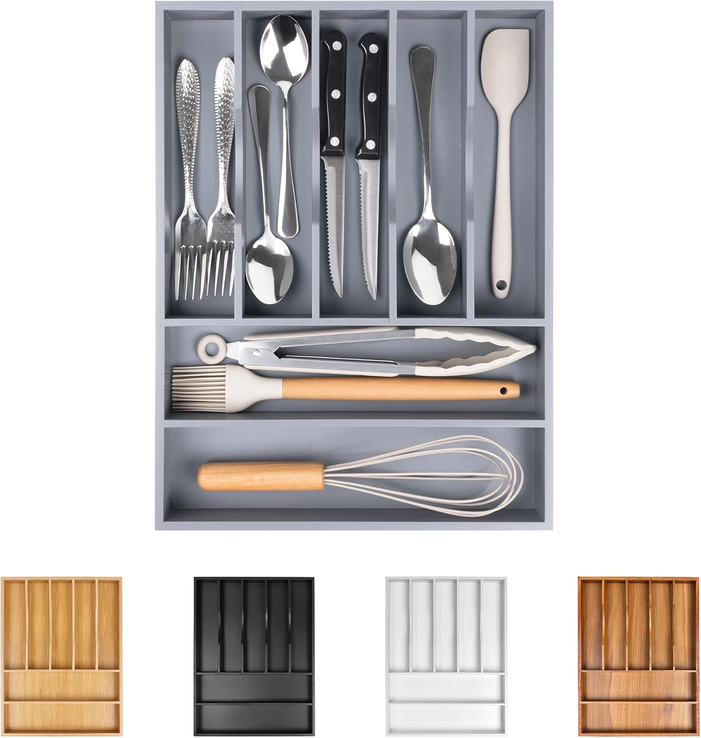 Kitchen Silverware Drawer Organizer and Storage Flatware Cutlery Utensil Holder Spice Rack Containers Bathroom Counter Cabinet Office Desk Makeup Drawer Tray Kitchen and Dining Tools Decor Accessories