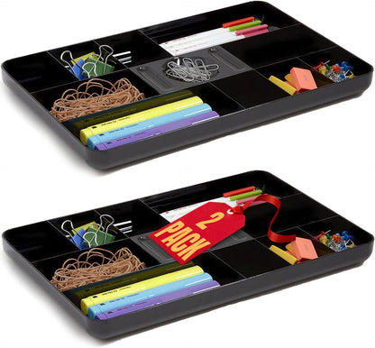 1InTheOffice Desk Drawer Organizer Tray, Desk Drawer Tray, 13-Compartment, Black, 2 Pack