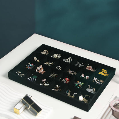 Coward Stackable Jewelry Trays Organizer Set with Clear Lid, Trays for Drawer, Earring Necklace Bracelet Ring Display Organizer (beige(ring+12girds+30girds+The glass lid))