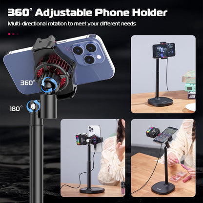 ULANZI Cell Phone Stand Mount for Desk, Vijim HP004 Adjustable Height & Angle Phone Holder, 360 Degree Rotating Desktop Phone Stand Compatible with iPhone, Samsung and All Phones