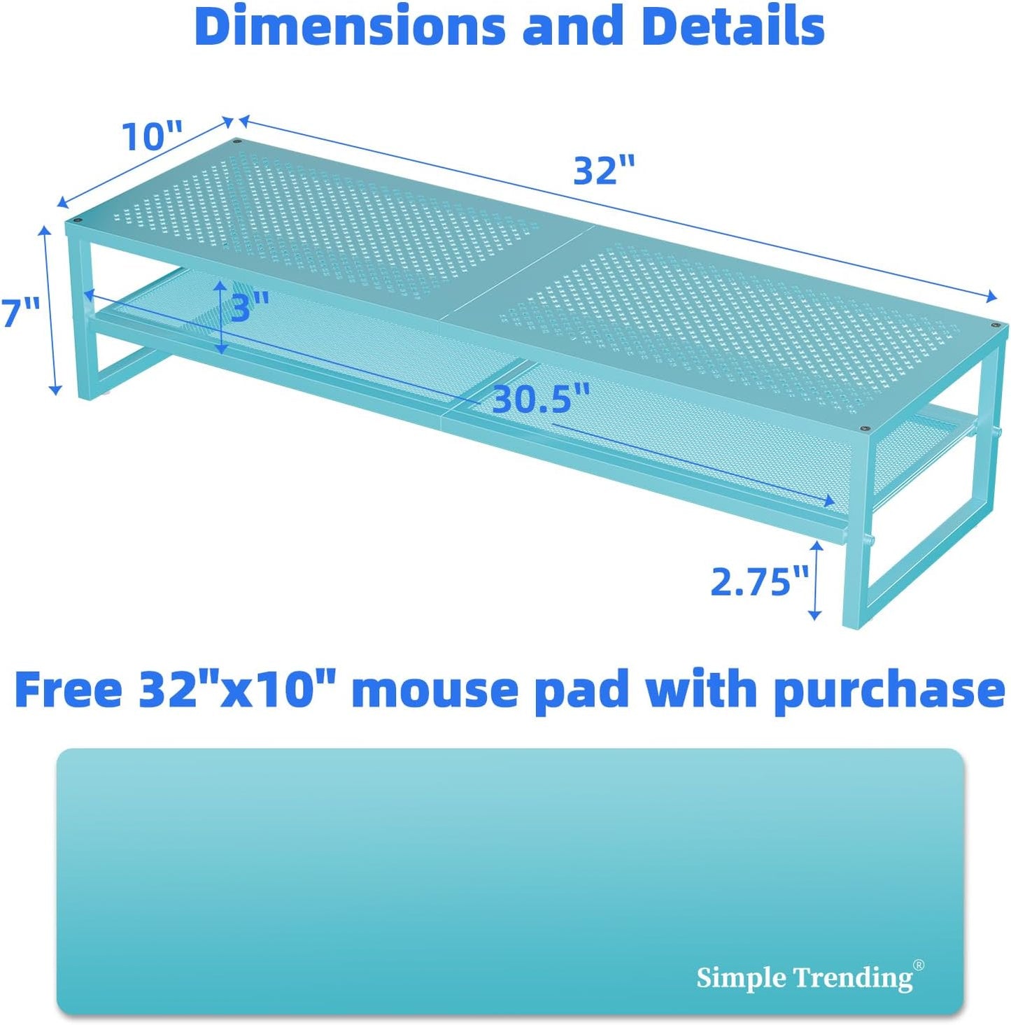 Simple Trending 2 Tier Metal Dual Monitor Stand Riser with 32"x10" Mouse Pad, Computer Desk Organizer for 2 Monitors, Laptop, Printer, TV, Black