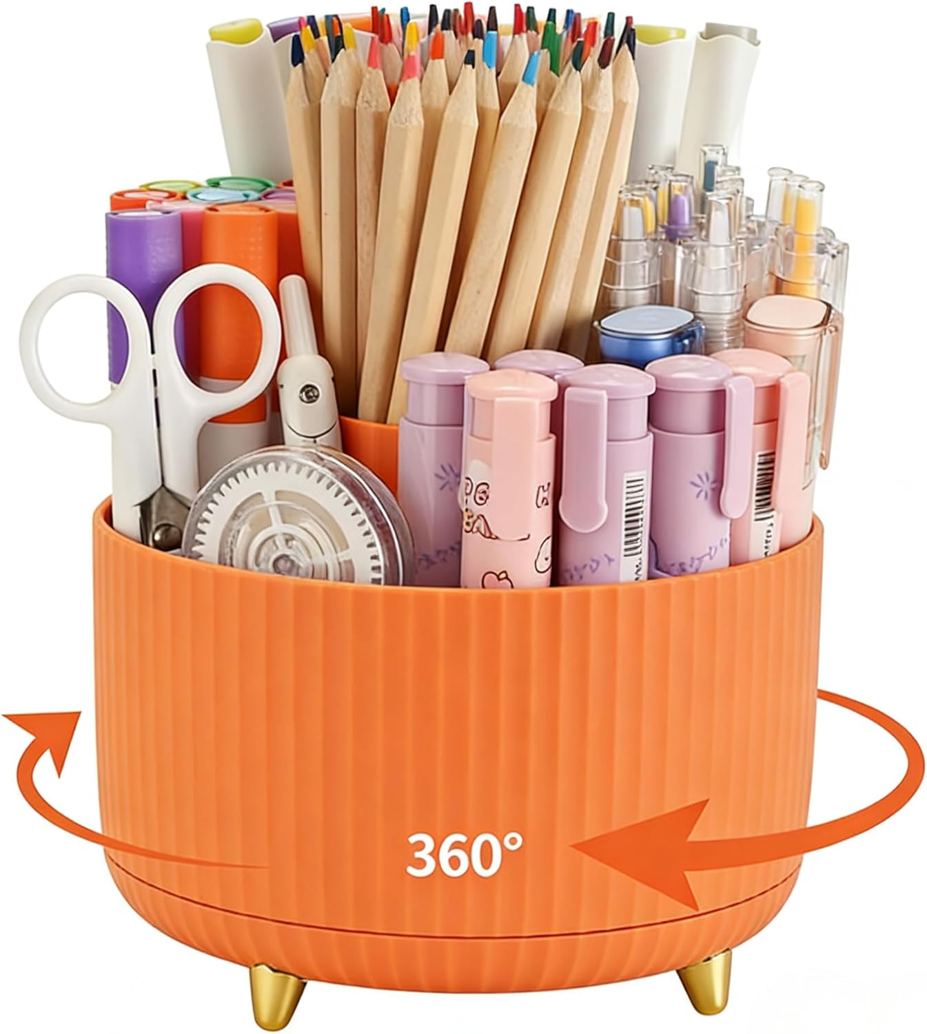 Camelmother Pen Holder For Desk With 5 Slots 360°Rotating Pencil Holder Makeup Organiezr Teacher Supplies Office decor (purple)