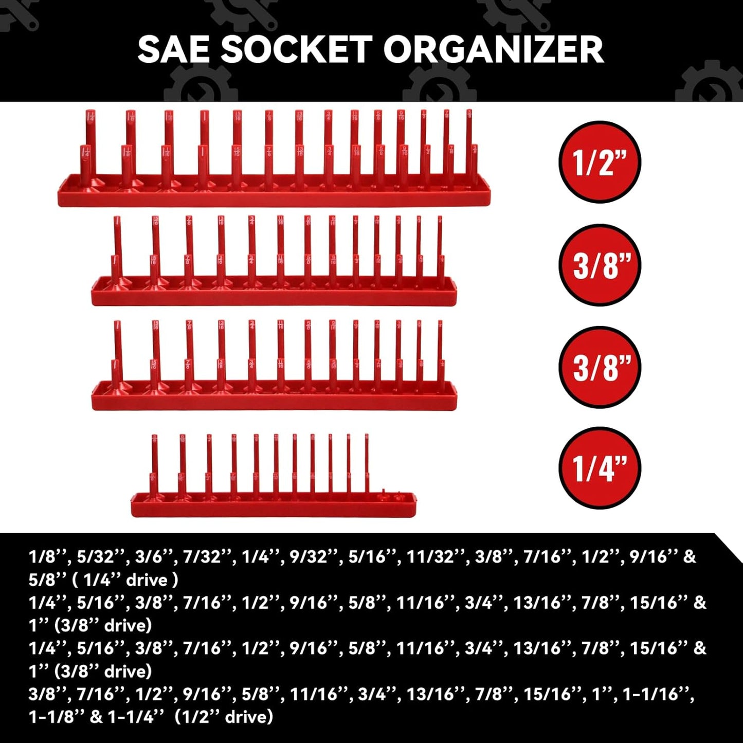 AIUITIO 6PCS Socket Organizer Tray Set, Red SAE & Black Metric Socket Storage Trays, 1/4-Inch, 3/8-Inch & 1/2-Inch Drive Deep and Shallow Socket Holders for Toolboxes