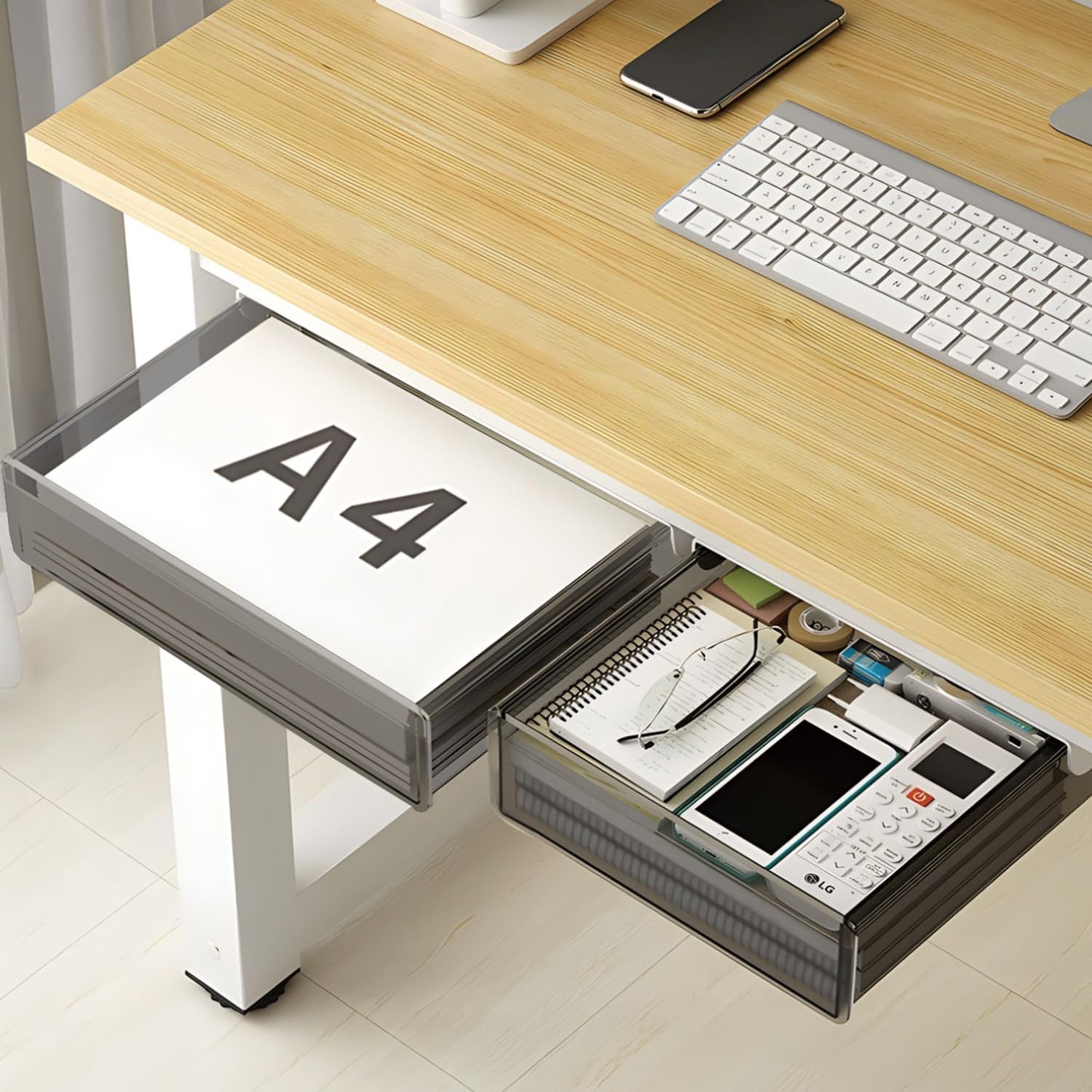 SVNNELP Under Desk Table Drawer Storage Organizer,3 Pack Large & Medium & Small Slide Out Desk Drawers - Hidden Desktop Organizer,Attachable Pencil Storage Tray Under Table(SML)