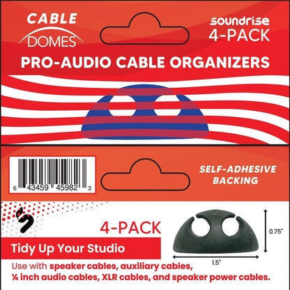 Soundrise Cable Domes Pro-Audio Cable Organizer (Pack of 4) - 1.5" Silicone Adhesive Cable Holder - Studio Cord Management Clips - Fits XLR, 1/4" & Cables for Studio Monitors, Subwoofers & Music Gear