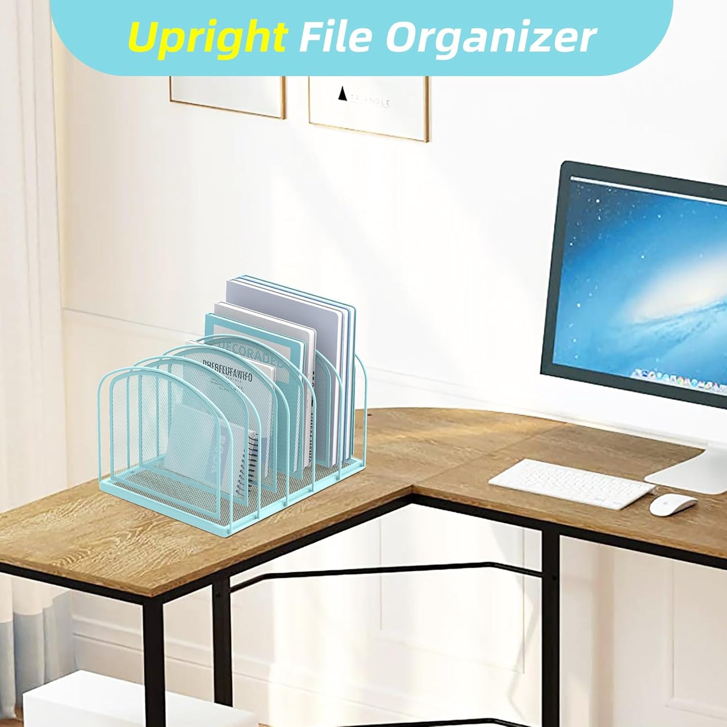 SUPEASY File Organizer for Desk, 5-Section Mesh Desk Organizer, Vertical File Holder Desktop Organizer File Sorter, File Folder Holder for Office Supplies, Black