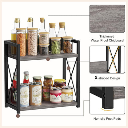 Giikin Countertop Shelf Organizer, 2 Tier Kitchen Spice Rack Organizer for Countertop, Wood Coffee Counter Shelf Organizer for Home (Bamboo, S)