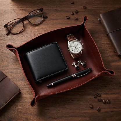 Northwind Personalized Leather Valet Tray – Made in USA - Custom Monogramed Full Grain Leather Catchall Tray for Men, Desk Organizer & Groomsmen Gift, Perfect Storage for Nightstand, Dresser