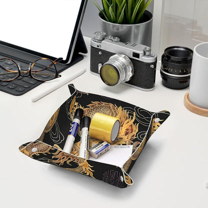 Retro Video Game Pattern Leather Vanity Tray Desktop Storage Organizer, Decorative Catchall Perfume Tray, Bathroom Valet Tray,Nightstand Caddy Holder for Keys Phone Wallet Coin Jewelry, S