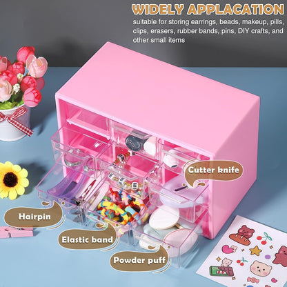 Amyhill 6 Pcs Mini Drawer Organizer Small Organizer with 9 Drawers Plastic Desktop Craft Storage Box for Office Home Room Jewelry Cosmetics Collection(White)