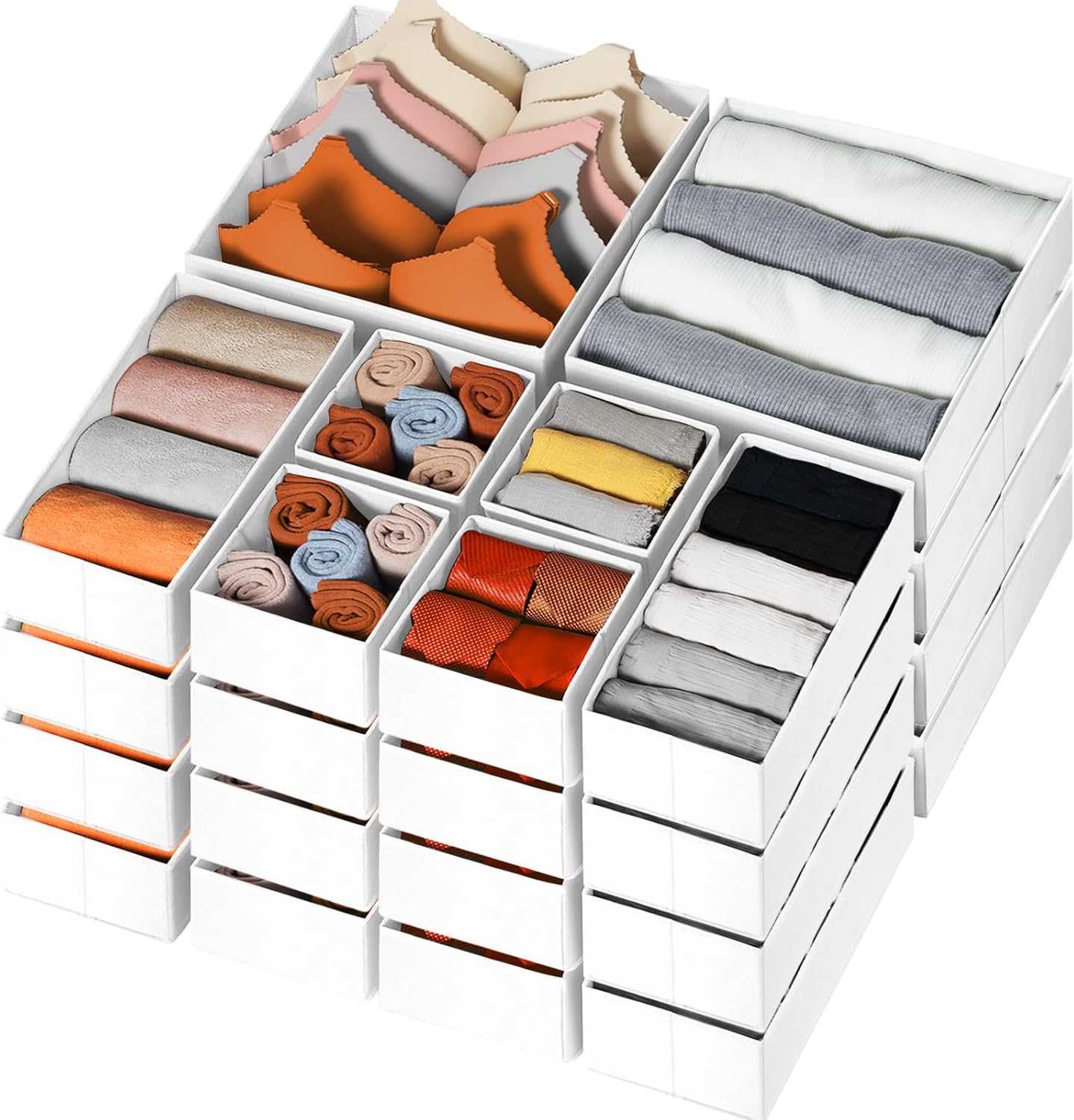 Criusia Drawer Organizer Clothes 12 Pack, Dresser Organizer for Nursery Bedroom Closet Organization and Storage - Baby Clothes Organizer Bins - Drawer Divider for Sock Underwear Bra Ties (Grey)