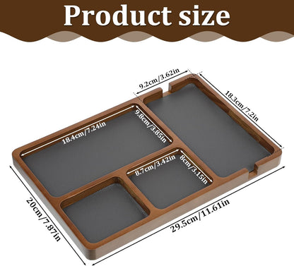 1 Pcs Wooden Valet Tray with Leather Inlay, 11.6 x 7.9 Inch Valet Tray for Men Black Sandalwood Catchall Trays EDC Trays for Nightstand, Desk, Keys, Wallet, Watch, Jewelry, Phone