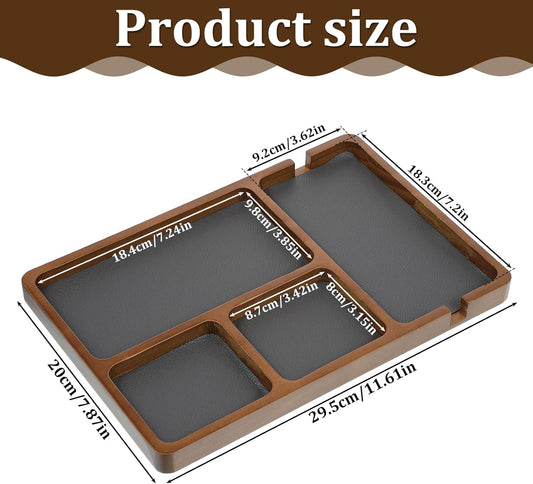 1 Pcs Wooden Valet Tray with Leather Inlay, 11.6 x 7.9 Inch Valet Tray for Men Black Sandalwood Catchall Trays EDC Trays for Nightstand, Desk, Keys, Wallet, Watch, Jewelry, Phone