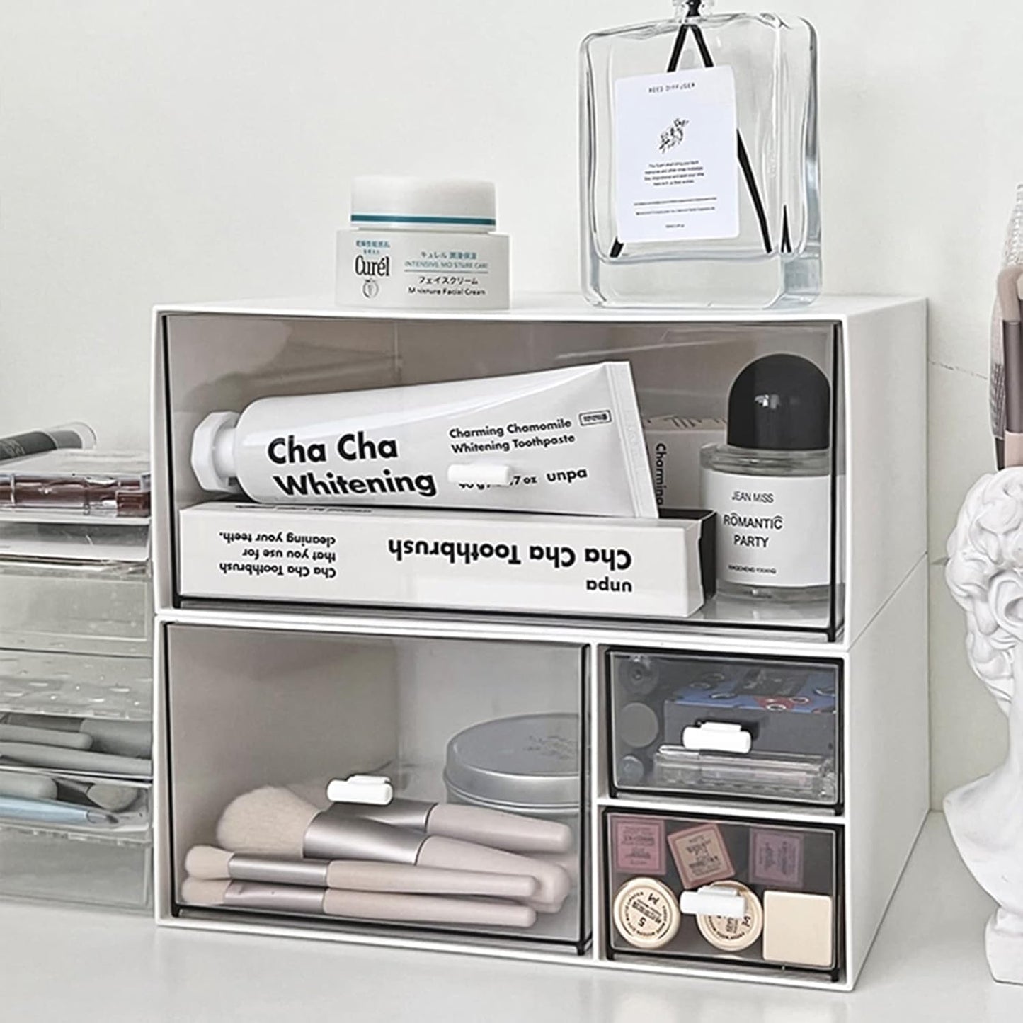 Desk Organizer with Drawers Stackable Storage Drawers, Plastic Compact Desk Storage Box Great for Office School Home Small Space- 1drawers (White)